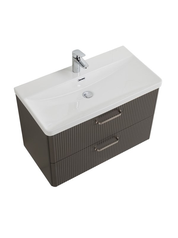 Тумба с раковиной BelBagno Due 80 ручки матовый атласный никель, оружейная сталь