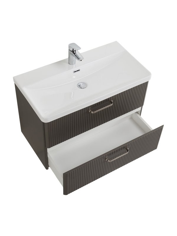 Тумба с раковиной BelBagno Due 80 ручки матовый атласный никель, оружейная сталь