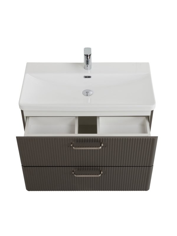 Тумба с раковиной BelBagno Due 80 ручки матовый атласный никель, оружейная сталь