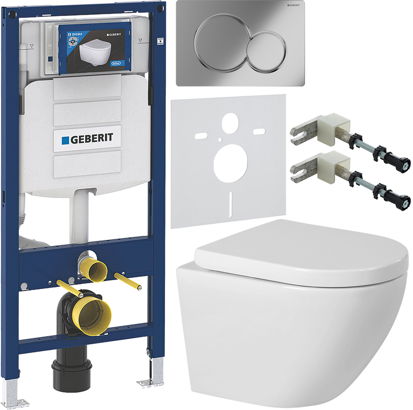 Комплект Унитаз подвесной BelBagno Sfera-r + Крышка Norma BB865SC с микролифтом + Инсталляция Geberit Duofix UP 320 111.300.00.5 + Кнопка Sigma 01 115.770.21.5 хром + Крепления 111.815.00.1 к стене + Звукоизоляция