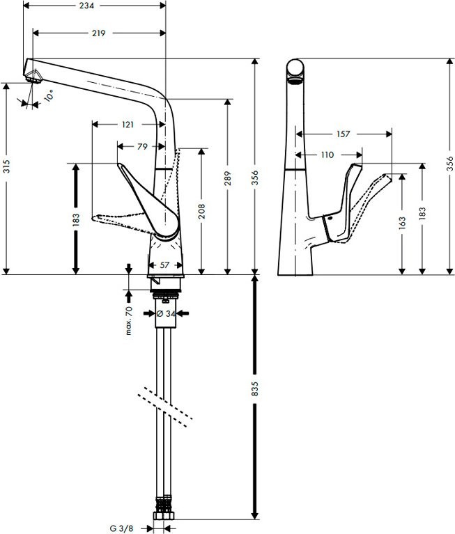Комплект Смеситель Hansgrohe Metris + Фартук черный