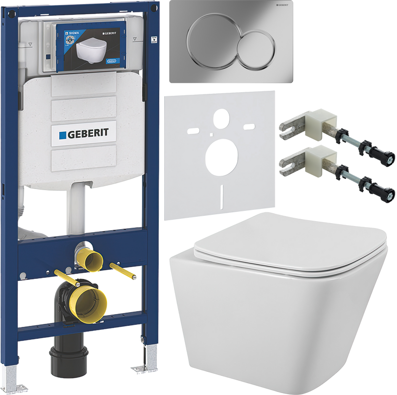 Комплект Унитаз подвесной BelBagno Ardente-R BB520CHR безободковый + Крышка Due BB3103/3106SC с микролифтом + Инсталляция Geberit Duofix UP 320 111.300.00.5 + Кнопка Sigma 01 115.770.21.5 хром + Крепления 111.815.00.1 к стене + Звукоизоляция