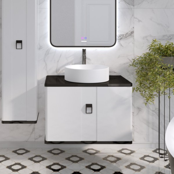 Тумба под раковину со столешницей Grossman Norma 60 белый глянец, столешница черная