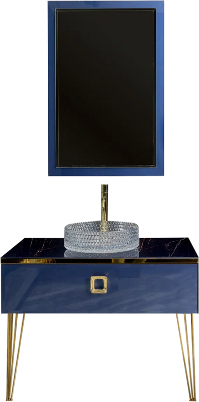 Мебель для ванной комнаты Armadi Art Lucido 100 насыщенный синий, раковина 817, ножки золото