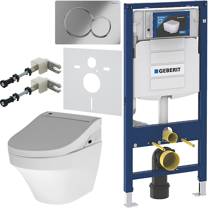 Комплект Унитаз подвесной AM.PM Inspire FlashClean C501700WH + Крышка Admire CCC7851WH с функцией биде, петли хром + Инсталляция Geberit Duofix UP 320 111.300.00.5 + Кнопка Sigma 01 115.770.21.5 хром + Крепления 111.815.00.1 к стене + Звукоизоляция