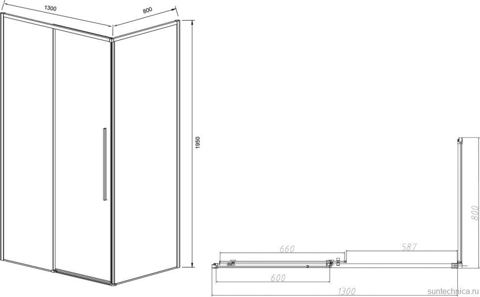 Душевой уголок Vincea Slim-N VSR-4SN8013CLB 130х80 см, профиль черный
