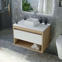 Тумба с раковиной Teymi Ritta 65 дуб эврика, матовая белая, раковина Helmi Mini 24