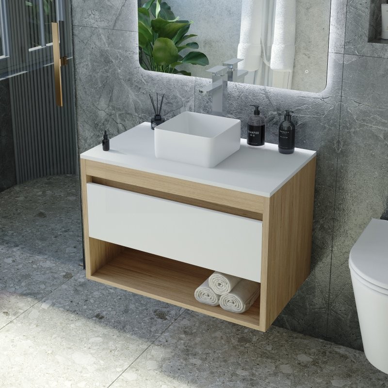 Тумба с раковиной Teymi Ritta 65 дуб эврика, матовая белая, раковина Helmi Mini 24