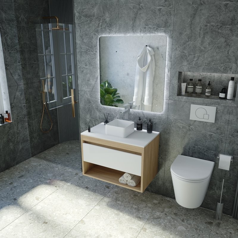 Тумба с раковиной Teymi Ritta 65 дуб эврика, матовая белая, раковина Helmi Mini 24