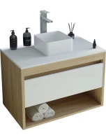 Тумба с раковиной Teymi Ritta 65 дуб эврика, матовая белая, раковина Helmi Mini 24