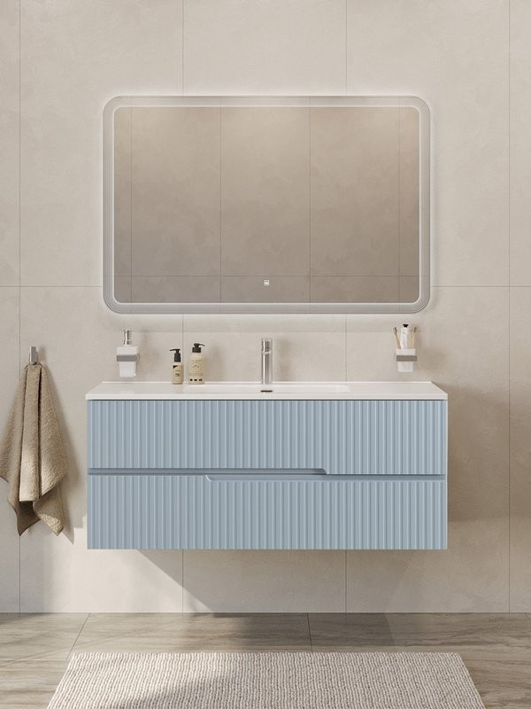 Мебель для ванной комнаты Cezares Duet-n 120 подвесная, 2 ящика, жемчужная голубая, раковина CZR-8095-120