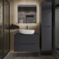 Тумба с раковиной Orange Line 80 подвесная, 2 ящика, матовый графит с раковиной B05-520W