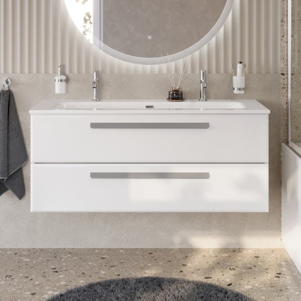 Тумба с раковиной Cezares Eco Cer-N 120 bianco lucido, раковина Eco 120-1-2, ручки серые