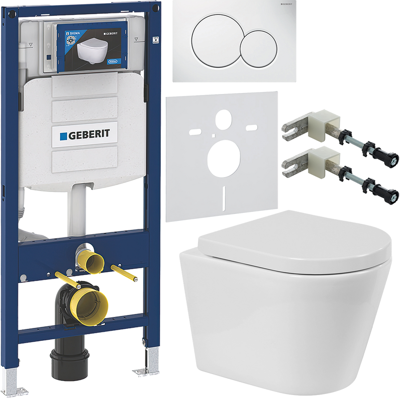 Комплект Унитаз подвесной BelBagno Flay-r + Крышка Norma BB865SC с микролифтом + Инсталляция Geberit Duofix UP 320 111.300.00.5 + Кнопка Sigma 01 115.770.11.5 белая + Крепления 111.815.00.1 к стене + Звукоизоляция