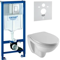 Комплект Унитаз подвесной Jacob Delafon Patio + Крышка E4267 + Инсталляция Grohe Rapid SL 38772001 3 в 1 с кнопкой смыва + Звукоизоляция