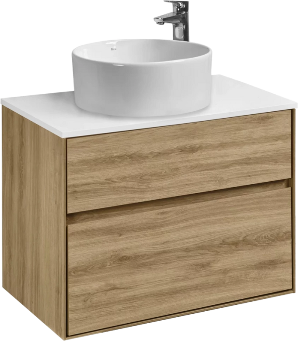 Тумба с раковиной AQUATON Либерти 75 со столешницей белый глянец, раковина Mila 40