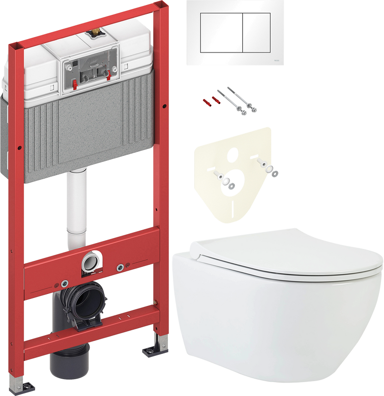 Комплект Унитаз подвесной beWash Bogen 88303201 с сиденьем микролифт белый + Инсталляция TECE Base 9400413 4 в 1 с кнопкой смыва