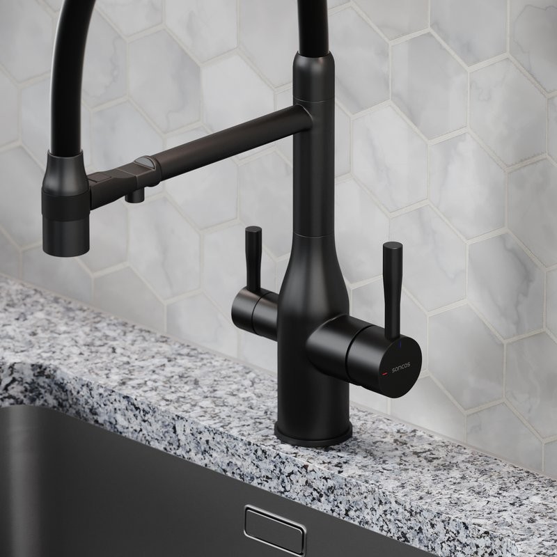 Смеситель для кухни Sancos Garda SC4009MB с гибким изливом, матовый черный