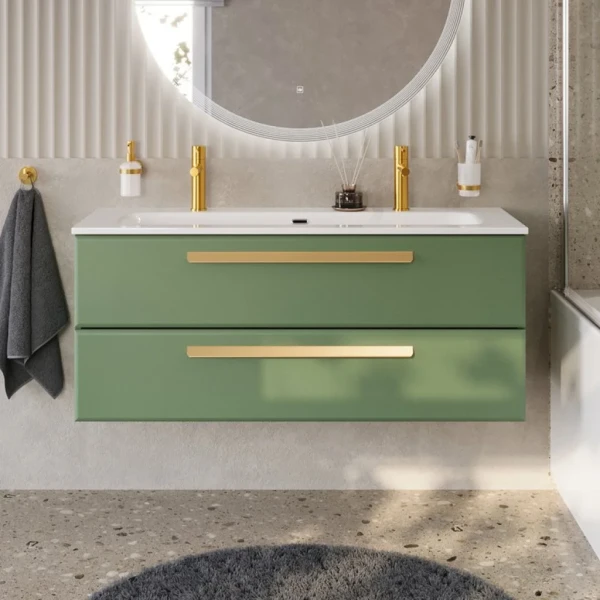 Тумба с раковиной Cezares Eco Cer-N 120 фисташковый софт, раковина Eco 120-1-2, ручки сатиновое золото