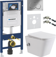 Комплект Унитаз подвесной BelBagno Due BB3103CHR-BS/SC с микролифтом, со смесителем и функцией биде + Крепления Geberit Duofix 111.815.00.1 к стене + Звукоизоляция + Инсталляция UP 320 111.300.00.5 + Кнопка Sigma 01 115.770.21.5 хром
