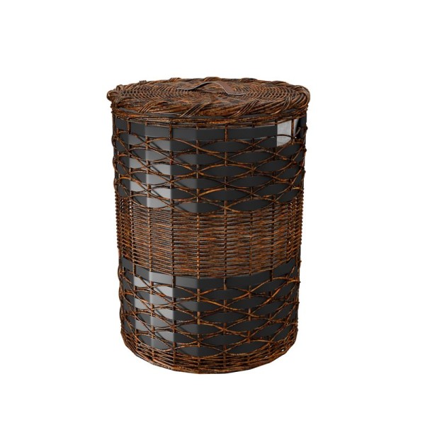 Корзина для белья Wasserkraft Bever WB-240 M напольная, коричневая, круглая, искусственная кожа, текстиль, дерево