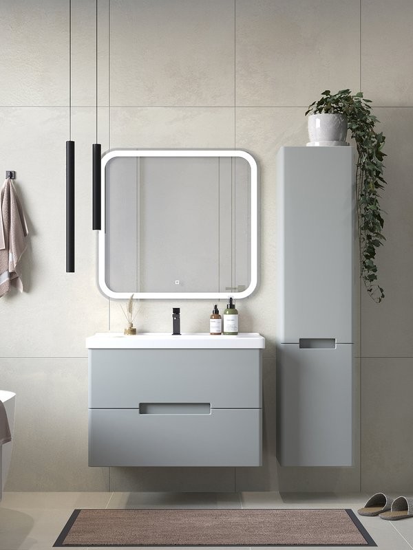 Мебель для ванной комнаты SanStar Ориана 80 подвесная, серая, раковина Dreja Harmony 80