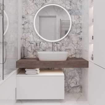 Мебель для ванной STWORKI Ольборг 120 столешница дуб карпентер, без отверстий, с тумбой 80, с раковиной Vitra Shift