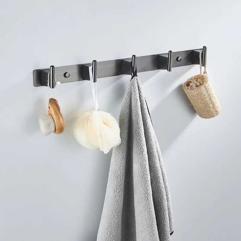 Крючки для ванной и кухни / планка с 5 крючками Shevanik SG5751T, оружейная сталь