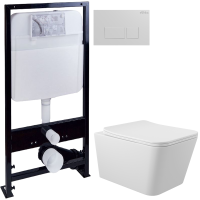 Комплект Унитаз подвесной Aqueduto Macio MAC0120 безободковый, с микролифтом, белый матовый + Инсталляция EWRIKA ProLT 0026-2020 + Кнопка 0042 белая