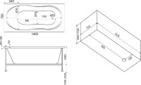 Акриловая ванна Bas Тесса 140x70 см, пристенная, белая, с каркасом