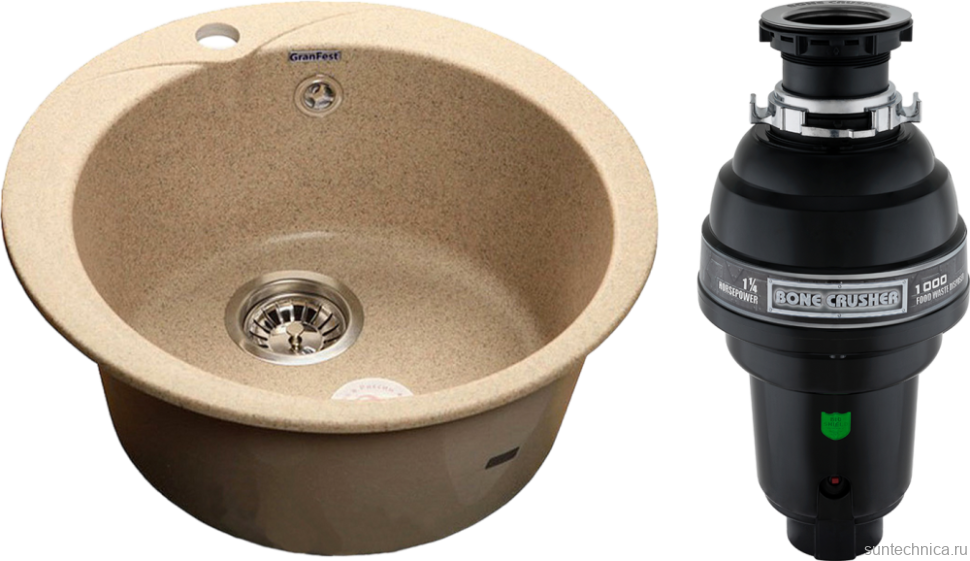 Комплект Мойка GranFest Rondo GF-R480 песочный + Измельчитель Bone Crusher BC 1000-AS