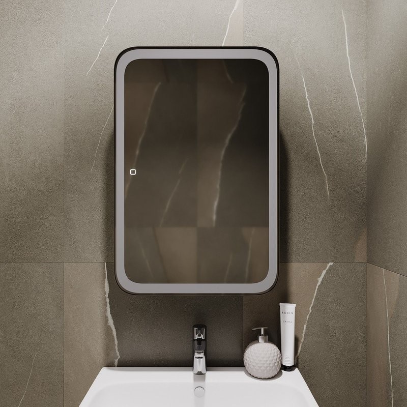 Шкаф с зеркалом в ванную MIXLINE с подсветкой, 75х16х50 белый