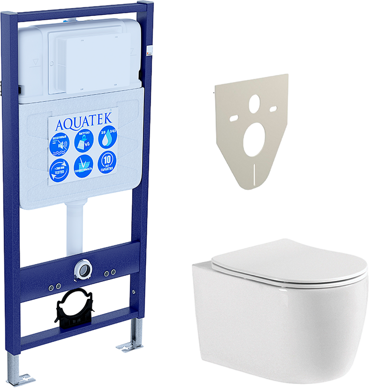Комплект Унитаз подвесной AQUATEK Европа New AQ1106-00 безободковый, с микролифтом + Инсталляция Standard INS-0000012