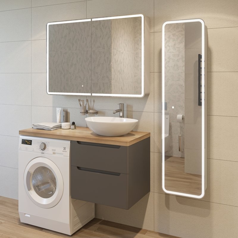 Тумба с раковиной STWORKI Берген 60 серая со светлой столешницей 122, Moduo 55 Leaf, L