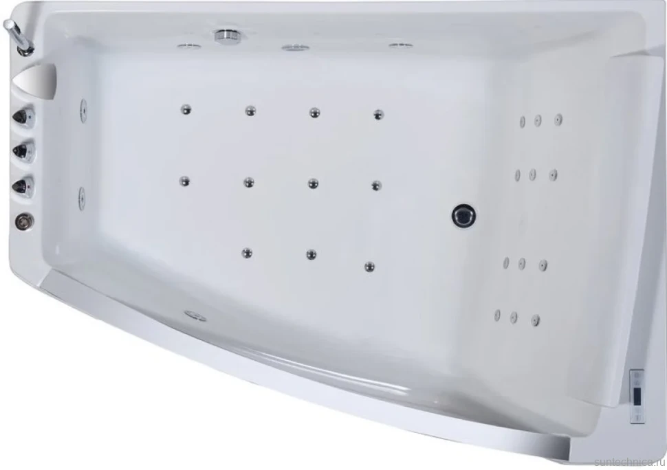 Акриловая ванна Orans BT-65109 R 170x120 см, угловая, правая, пристенная, с гидромассажем, белая, асимметричная, с каркасом, для двоих, со сливом-переливом, с подсветкой, с подголовником