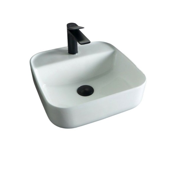 Накладная раковина GID Geometrico N9044 39 глянцевая белая, квадратная, фаянс, с 1 отверстием под смеситель