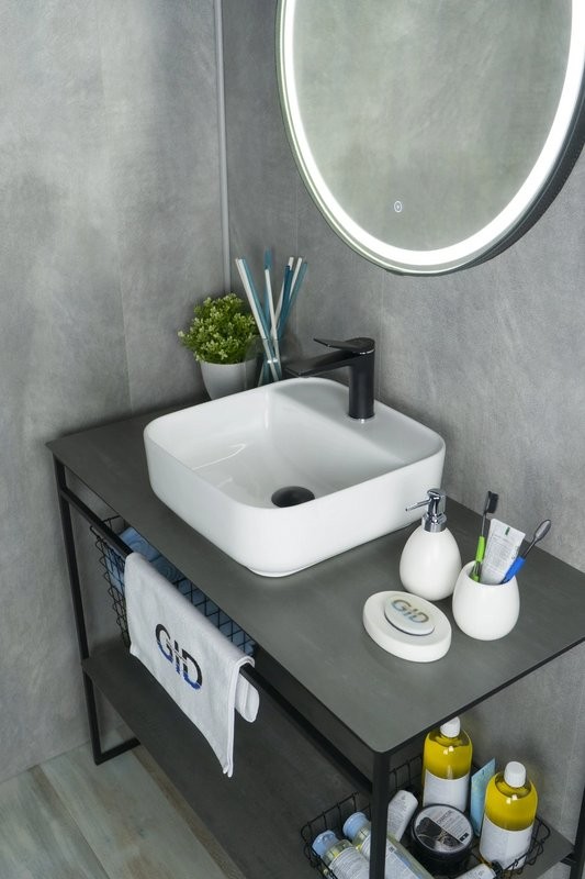 Накладная раковина GID Geometrico N9044 39 глянцевая белая, квадратная, фаянс, с 1 отверстием под смеситель