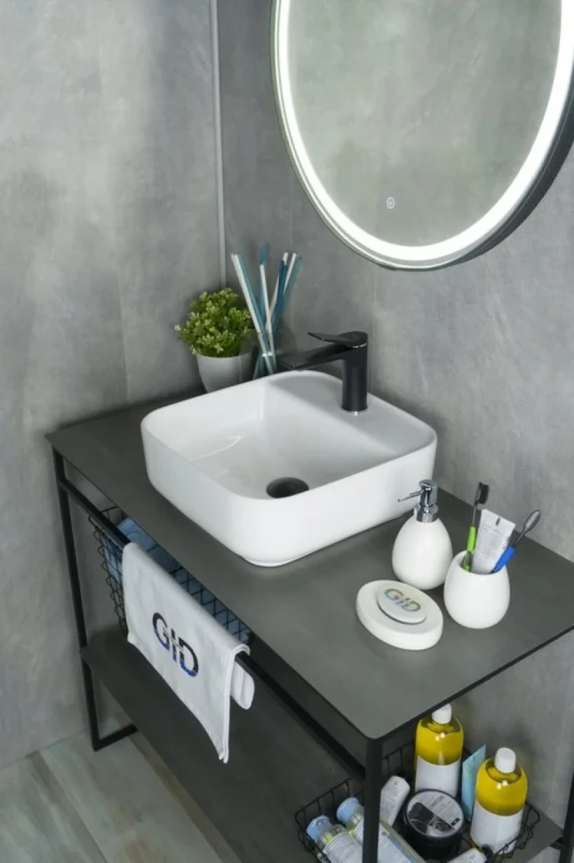 Накладная раковина GID Geometrico N9044 39 глянцевая белая, квадратная, фаянс, с 1 отверстием под смеситель