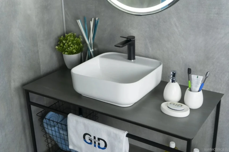 Накладная раковина GID Geometrico N9044 39 глянцевая белая, квадратная, фаянс, с 1 отверстием под смеситель