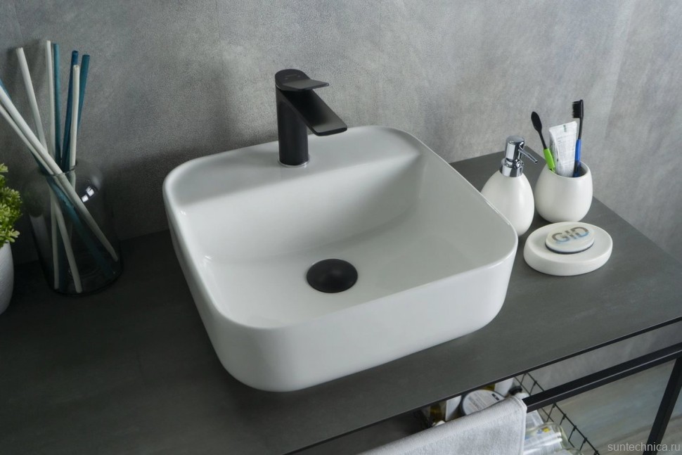 Накладная раковина GID Geometrico N9044 39 глянцевая белая, квадратная, фаянс, с 1 отверстием под смеситель