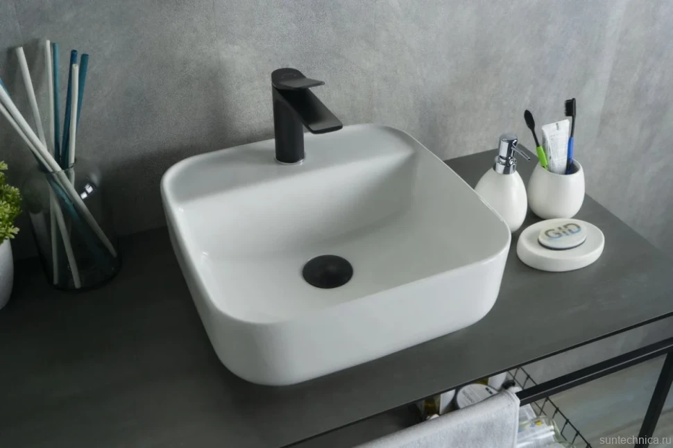 Накладная раковина GID Geometrico N9044 39 глянцевая белая, квадратная, фаянс, с 1 отверстием под смеситель