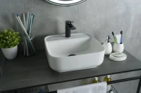 Накладная раковина GID Geometrico N9044 39 глянцевая белая, квадратная, фаянс, с 1 отверстием под смеситель