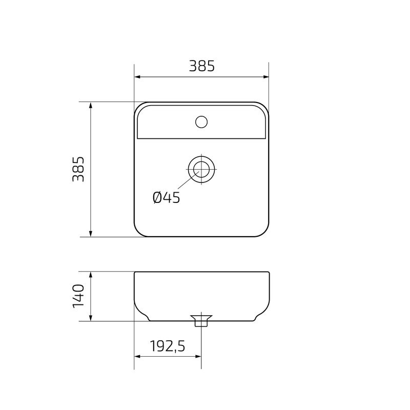 Накладная раковина GID Geometrico N9044 39 глянцевая белая, квадратная, фаянс, с 1 отверстием под смеситель