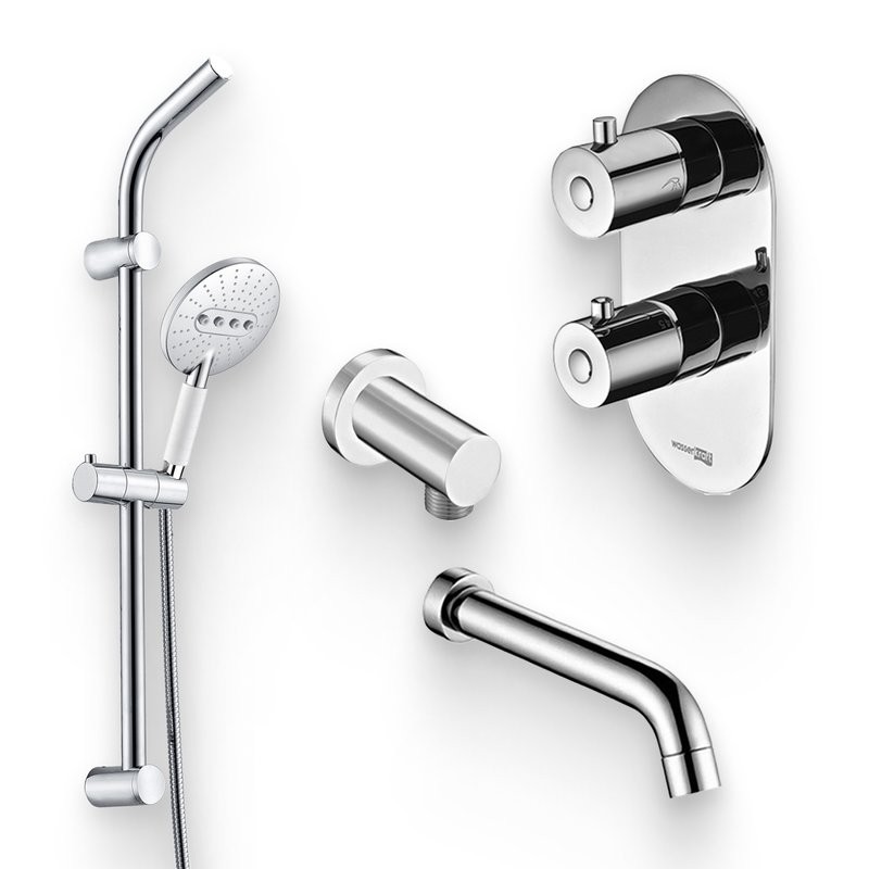 Душевой комплект Термостат Wasserkraft Berkel 4833 С ВНУТРЕННЕЙ ЧАСТЬЮ + Гарнитур A044 + Подключение A021 + Излив A018 для ванны