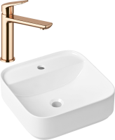 Комплект Накладная раковина Lavinia Boho Bathroom Sink Slim 33311007 + Смеситель Wellsee ICON! for life 182304000 розовое золото