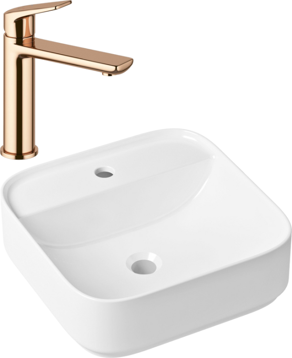 Комплект Накладная раковина Lavinia Boho Bathroom Sink Slim 33311007 + Смеситель Wellsee ICON! for life 182304000 розовое золото