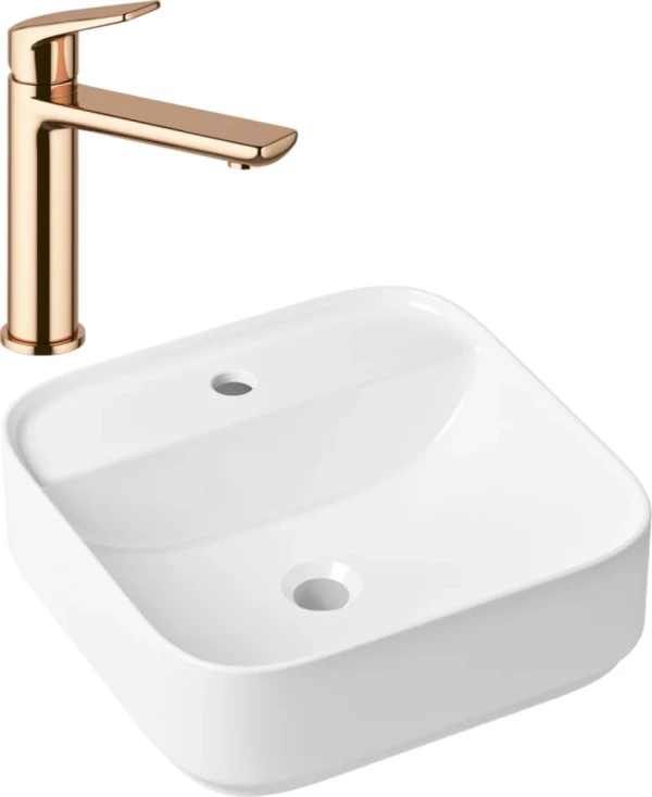 Комплект Накладная раковина Lavinia Boho Bathroom Sink Slim 33311007 + Смеситель Wellsee ICON! for life 182304000 розовое золото