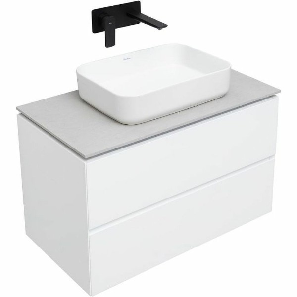 Тумба с раковиной Allen Brau Infinity 85 подвесная, белый матовый, столешница серый структ