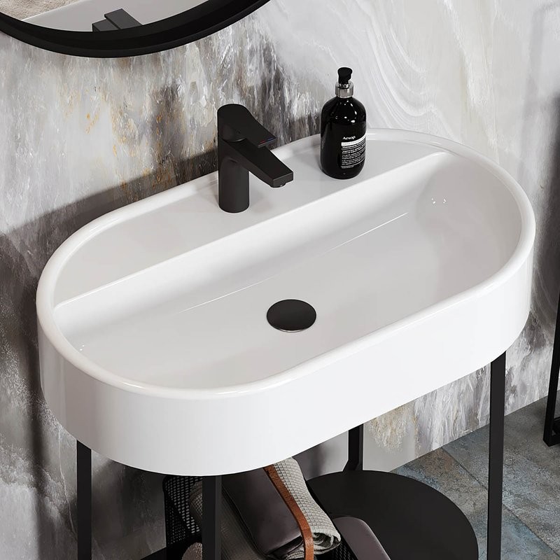 Накладная раковина Belux Эвора 74 глянцевая белая, овальная, с 1 отверстием под смеситель