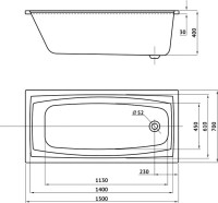 Акриловая ванна Berges Feya 050013 150x70 см, пристенная, белая, с каркасом